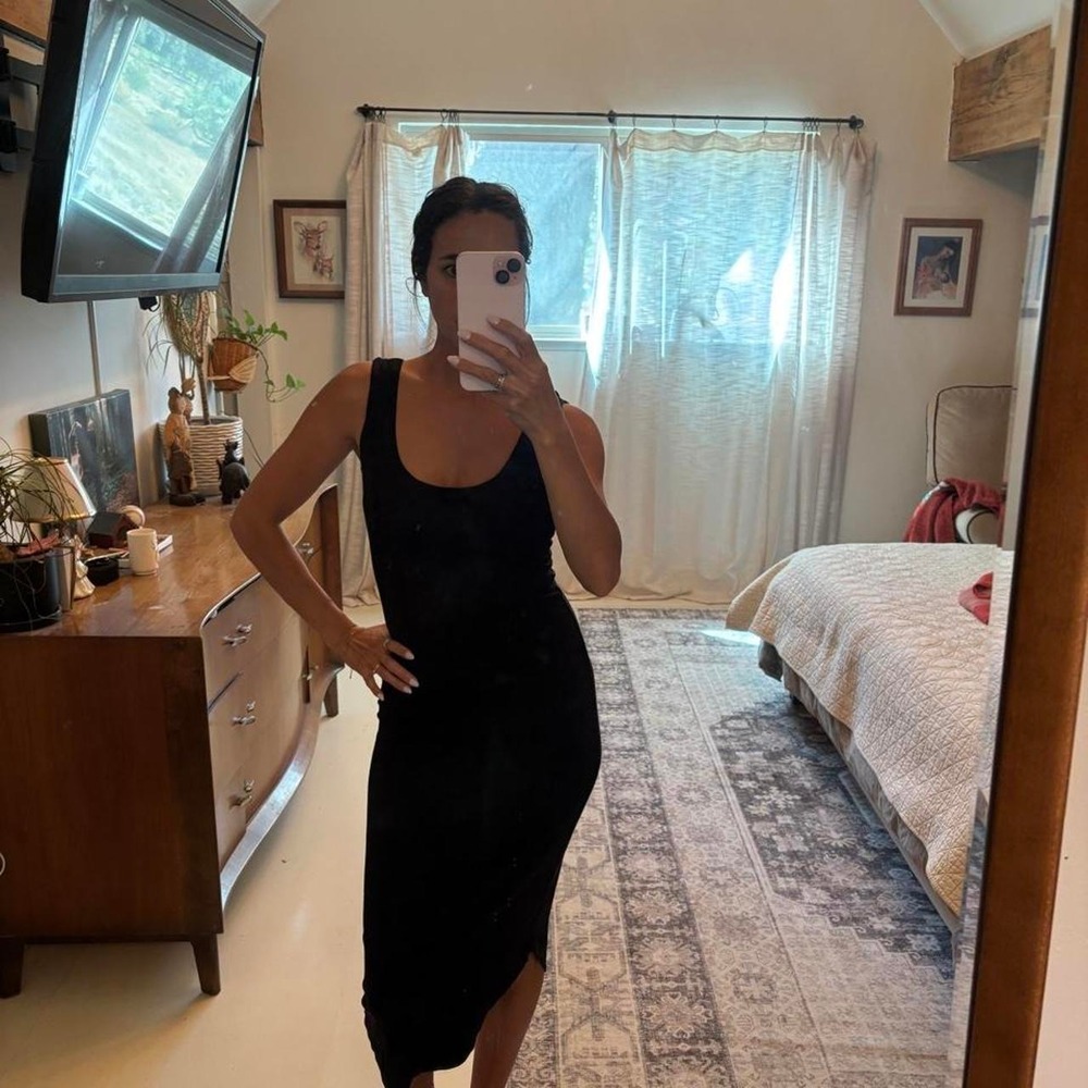 Groceries Apparel Black Ribbed Midi Dress Organic Recycled Sleeveless Small